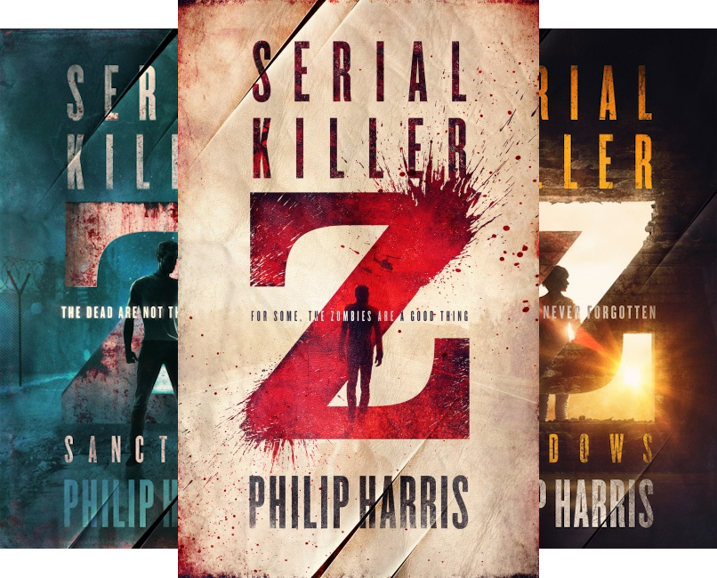 Covers of the three Serial Killer Z books. Serial Killer Z, Sanctuary, and Shadows